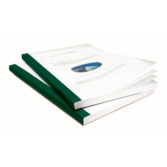 Green linen thermal binding covers with clear front