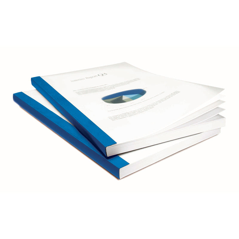 Royal blue linen thermal binding covers with clear front