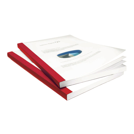 Red linen thermal binding covers with clear front